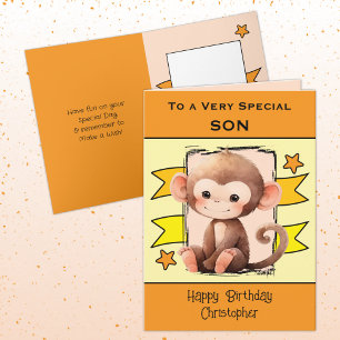 Cartão Crianças de macaco filho especial, aniversário de