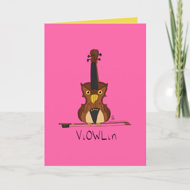 Cartão Crianças de Música Cuta Violin Owl (Frente)