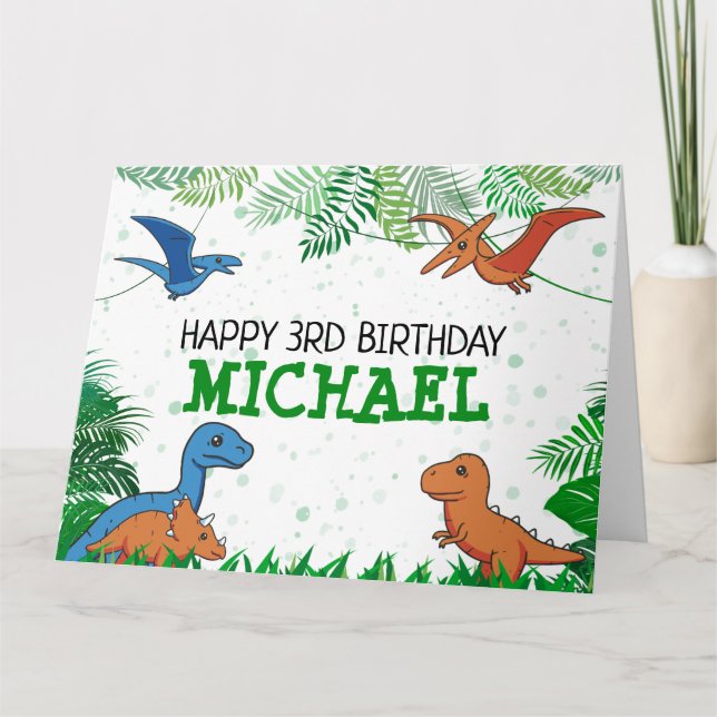 Cartão Crianças Dino Jurassic Trex Boy Dinosaur Aniversár (Frente)