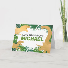 Cartão Crianças Dinossauras Douradas Dino Jurassic Trex B