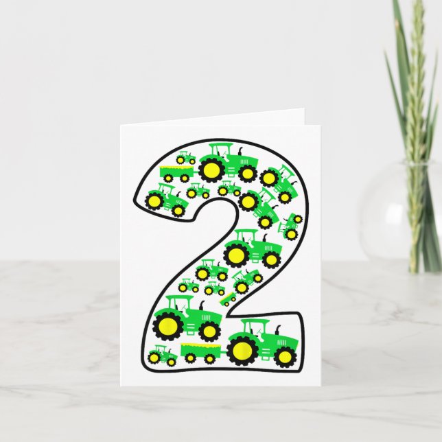 Cartão Crianças Fazenda Trator Boy segundo aniversário 2  (Frente)