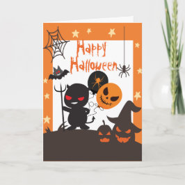 Cartão Crianças Feliz Halloween Laranja Preto