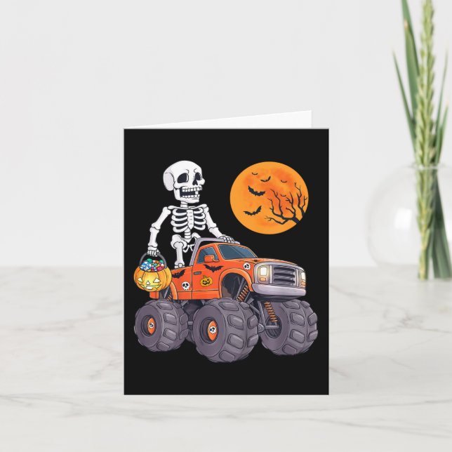 Cartão Crianças Halloween Skeleton Monster Truck Engraçad (Frente)