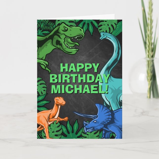 Cartão Crianças Jurassic Dino Dinossaur Personalizado Ani (Frente)