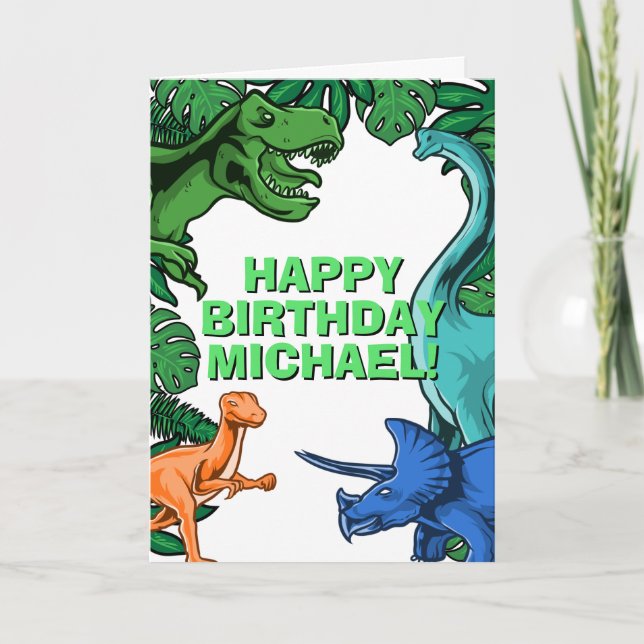 Cartão Crianças Jurassic Dino Personalizável Dinossauro P (Frente)