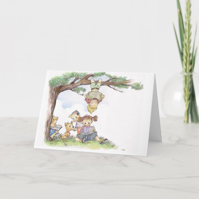 Cartão Crianças lendo livros (Frente)