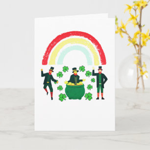 Cartão Crianças Leprechaun Ouro Arco-íris Dia de São Pat