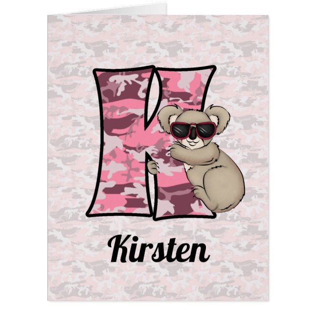Cartão Crianças Monograma K Rosa Urso Koala (Frente)