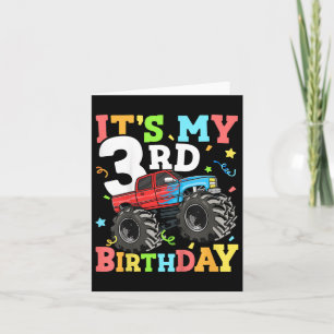 Cartão Crianças Monster Truck É Meu aniversário de 3 anos