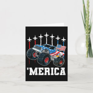 Cartão Crianças Monstro Caminhão Americano Bandeira Patri