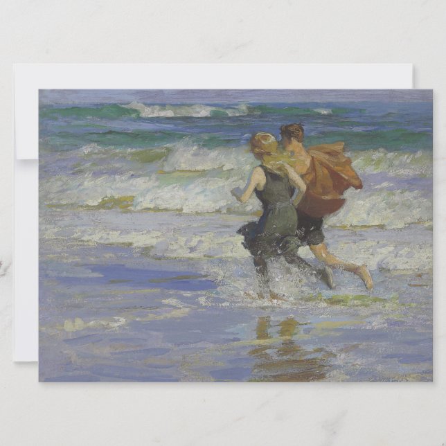 Cartão Crianças na praia (por Edward Henry Potthast) (Frente)