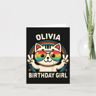 Cartão Crianças Nome Olivia Birthday Girl Cat