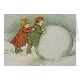 Cartão Crianças que rolam Snowballs