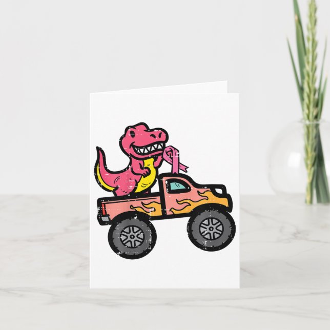 Cartão Crianças Rosa Dino Monstro Cancer de Mama de Camin (Frente)