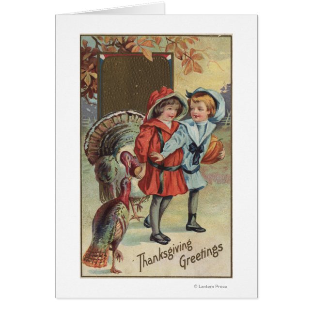 Cartão Crianças segurando uma abóbora, Perus (Frente)