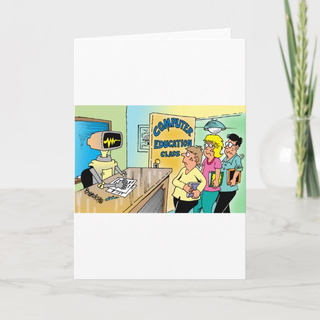 Cartão Crianças veem professor de robô na aula de computa (Frente)