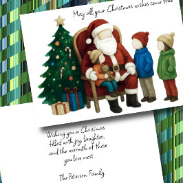 Cartão Crianças visitando Papais noeis antes do Natal 2