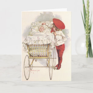 Cartão Crianças vitorianas, crianças e bebês em Pram