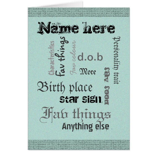 Cartão Criar a própria placa de nuvem de palavras com mod (Frente)