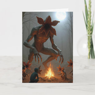Cartão Criaturas Demogorgon de Aniversário em Torno de um