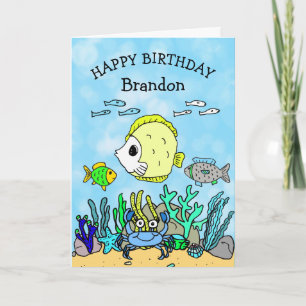Cartão Criaturas Marinhas Personalizadas Aniversário de M