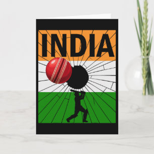Cartão Cricket Índia Com Pincelada Da Bandeira Indiana As