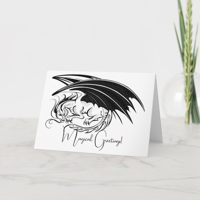 Cartão Crie seu dragão preto (Frente)