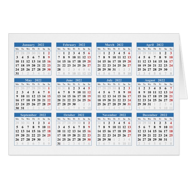 Cartão Crie seu próprio calendário para 2022 (Frente horizontal)