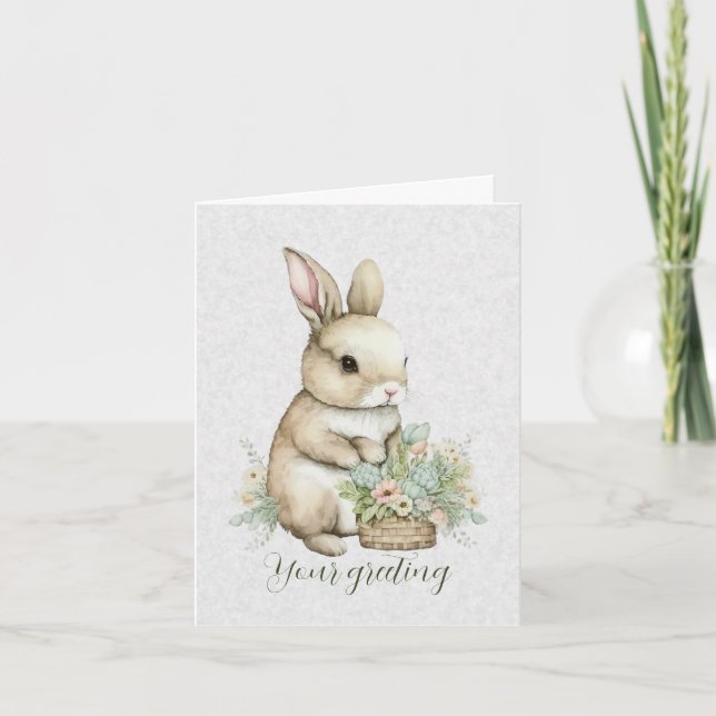 Cartão Crie seu próprio coelho da primavera e flores silv (Frente)