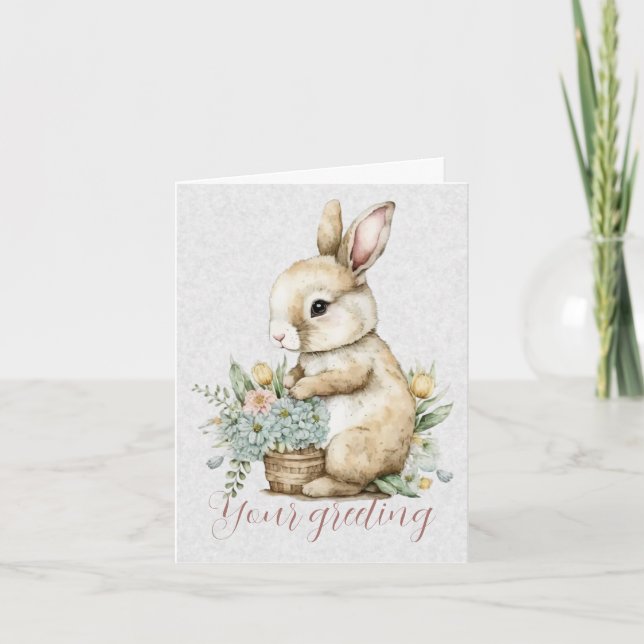 Cartão Crie seu próprio coelho da primavera e flores silv (Frente)
