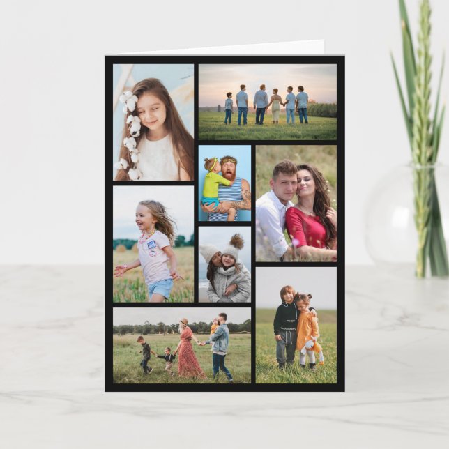 Cartão Crie sua própria colagem de 8 fotos (Frente)