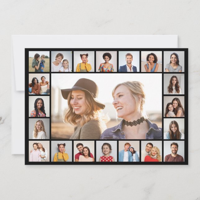 Cartão Crie Sua Própria Colagem de Fotos 21 Cor Editável (Frente)