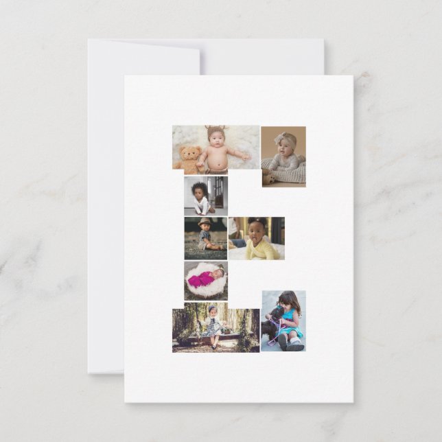 Cartão Crie Sua Própria Colagem de Fotos com a Letra E (Frente)