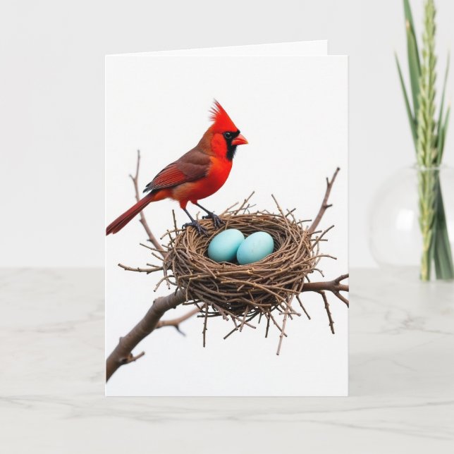 Cartão Crimson Bird Nesting Scene Card (Frente)