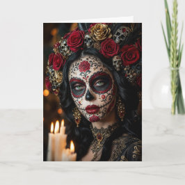 Cartão Crimson Rose Calavera – Dia de Finados Elegante