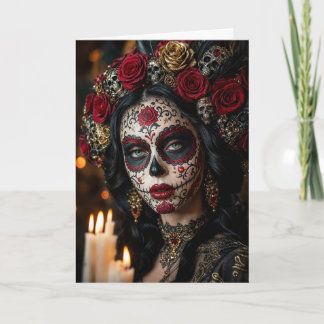 Cartão Crimson Rose Calavera – Dia de Finados Elegante