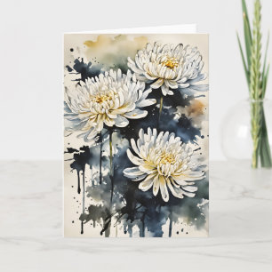 Cartão Crisântemo - Flores de aquarela