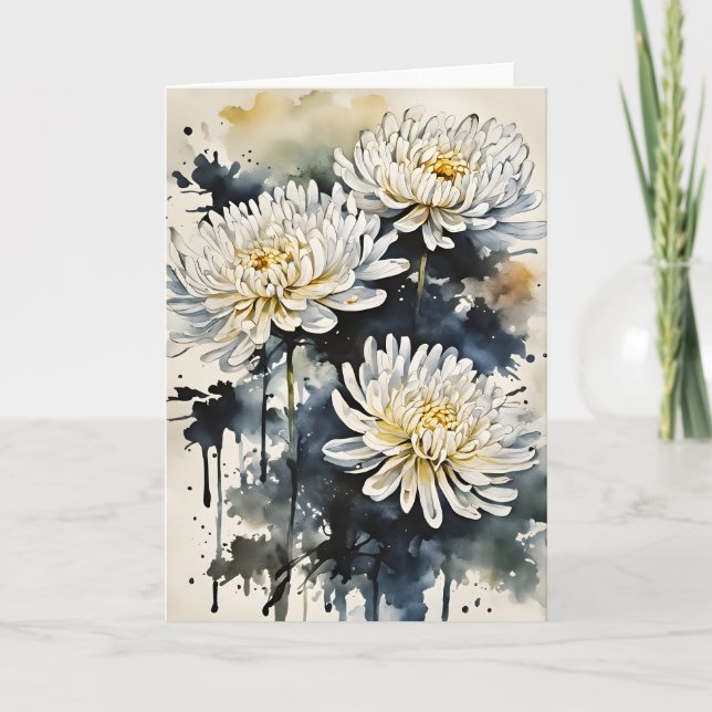 Cartão Crisântemo - Flores de aquarela (Frente)