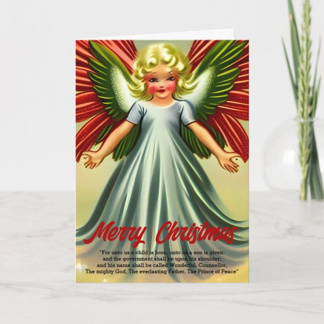 Cartão Cristão Religioso Vintage Angel Feliz Natal (Frente)