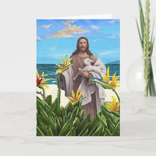 Cartão Cristo Com Pássaro De Paraíso (Frente)