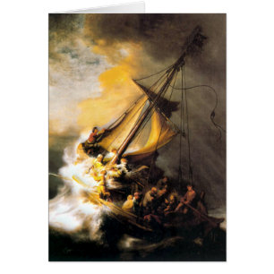 Cartão Cristo na tempestade no mar de Galilee Rembrandt