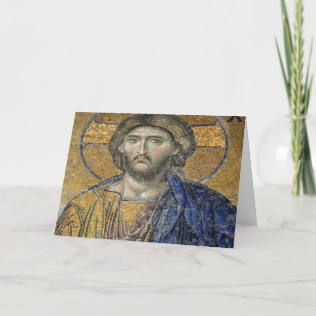 Cartão Cristo Pantocrator Mosiac Icônico Religioso Roman  (Frente)