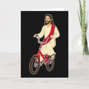 Cartão Cristo retrô numa bicicleta engraçado Senhor Jesus