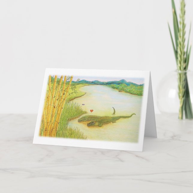 Cartão Crocodile Love Drawing Greeting Card (Frente)