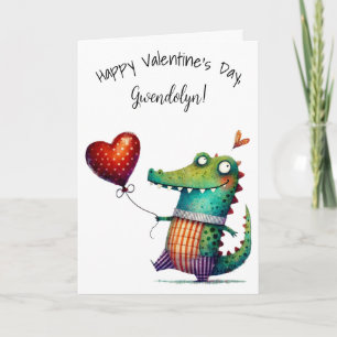 Cartão Crocodilo Caprichoso Fofo Feliz Dia dos Namorados