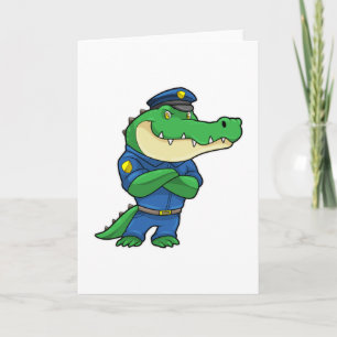 Cartão Crocodilo como agente da polícia com uniforme da p