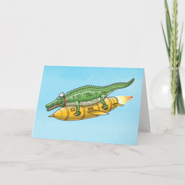 Cartão Crocodilo de foguete (Frente)