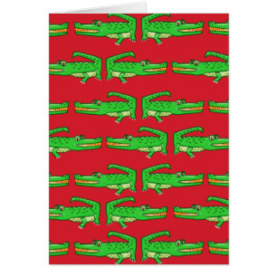 Cartão Crocodilos verdes no vermelho