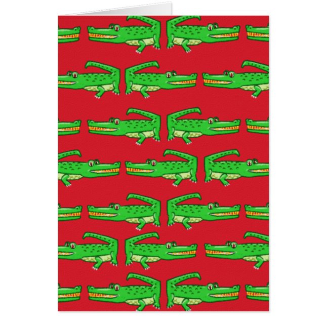 Cartão Crocodilos verdes no vermelho (Frente)