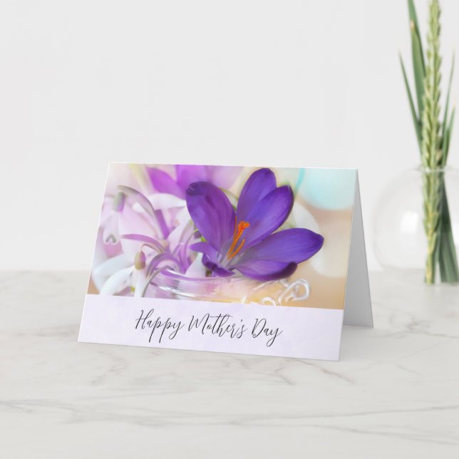Cartão Crocus de Primavera Roxo Dia das Mães (Frente)